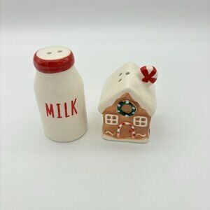 Cracker Barrel Salt Pepper Shakers Milk Bottle Gingerbread House UNUSED Decor